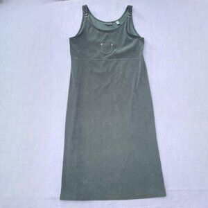 Vtg Amanda Smith Sage Green Velvet Velour Overall Maxi Dress Size L 90s Spring